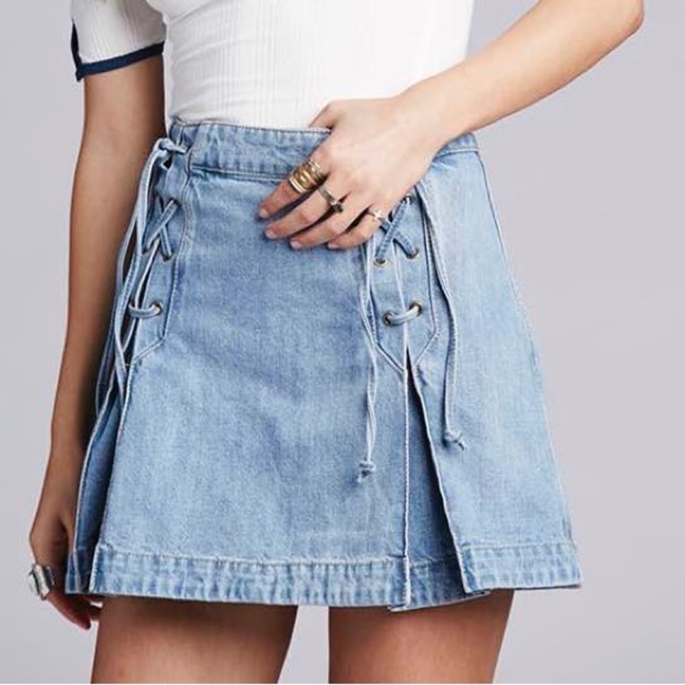 Free People Lace Up Denim Skirt